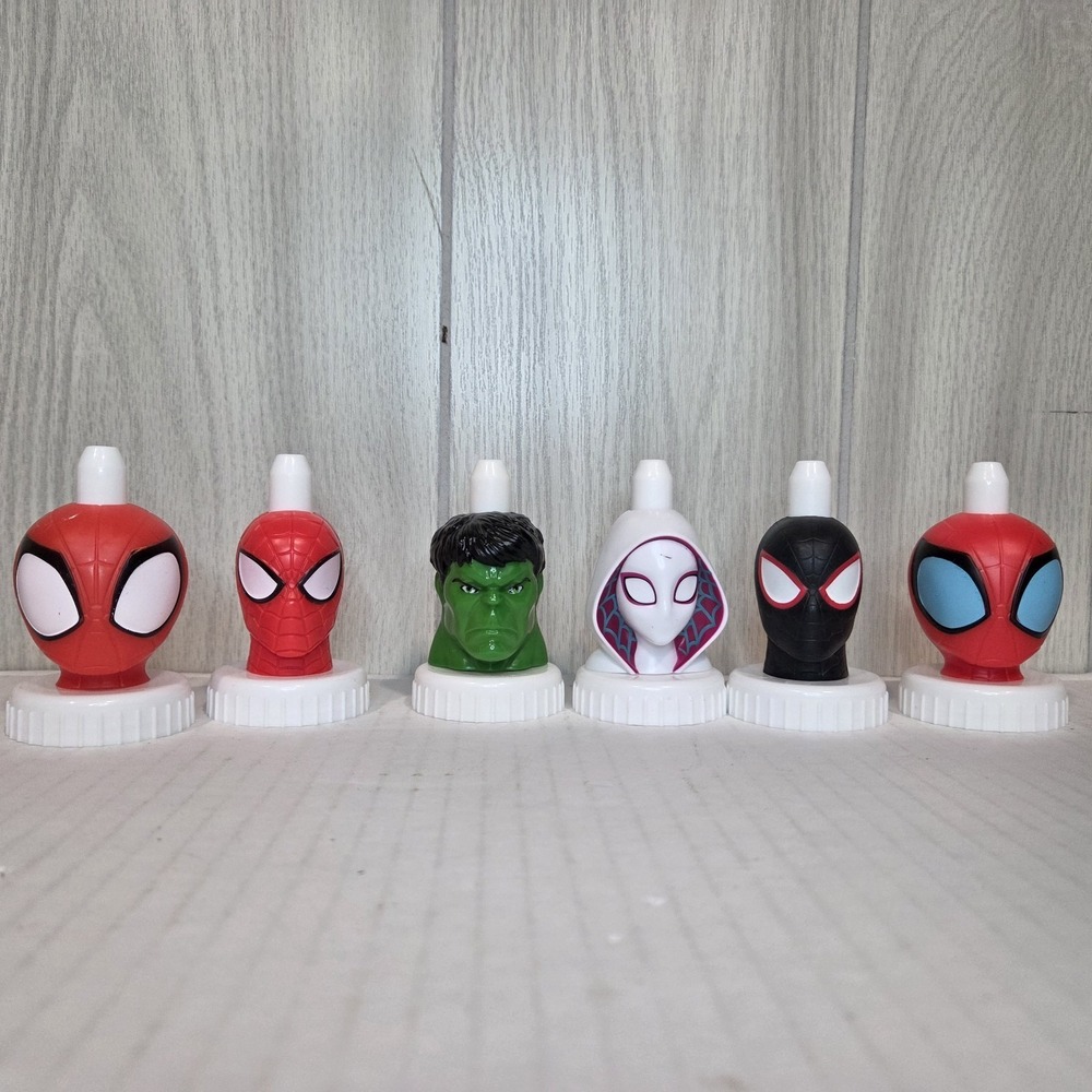 Good 2 Grow Lot Of 4 Juice Bottle Toppers Marvel Spiderman Gwen Hulk